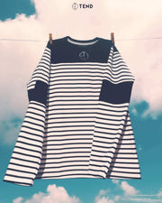 TEND Long Sleeve Stripes T-Shirt With Terry Black